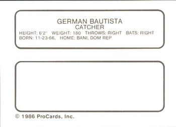 1986 ProCards Miami Marlins #1 German Bautista Back