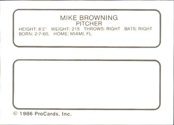 1986 ProCards Miami Marlins #3 Mike Browning Back