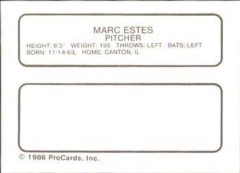 1986 ProCards Miami Marlins #7 Marc Estes Back