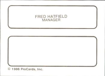 1986 ProCards Miami Marlins #9 Fred Hatfield Back
