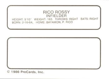 1986 ProCards Miami Marlins #22 Elam Rossy Back