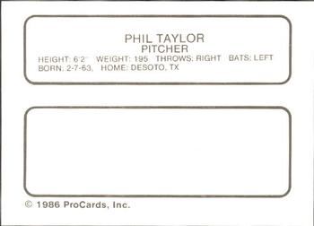 1986 ProCards Miami Marlins #24 Phil Taylor Back