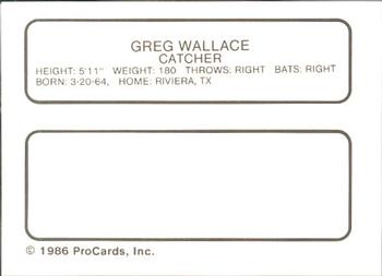 1986 ProCards Miami Marlins #26 Greg Wallace Back