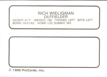 1986 ProCards Miami Marlins #27 Rich Wieligman Back