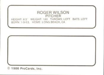 1986 ProCards Miami Marlins #28 Roger Wilson Back