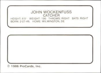 1986 ProCards Miami Marlins #29 John Wockenfuss Back