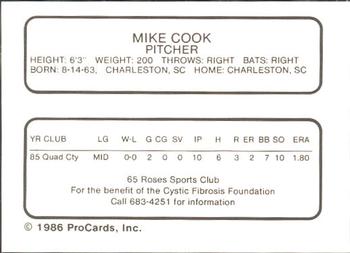 1986 ProCards Midland Angels #NNO Mike Cook Back
