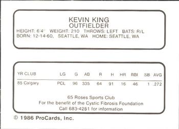 1986 ProCards Midland Angels #NNO Kevin King Back