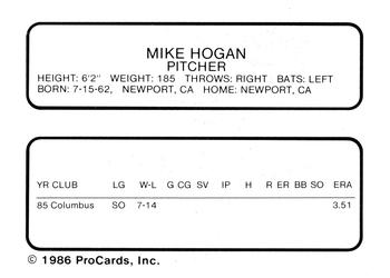 1986 ProCards Modesto A's #NNO Mike Hogan Back