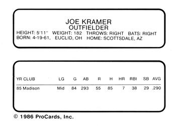 1986 ProCards Modesto A's #NNO Joe Kramer Back