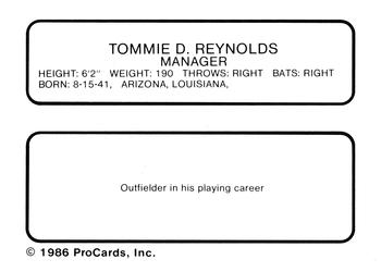 1986 ProCards Modesto A's #NNO Tommie Reynolds Back