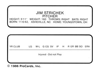 1986 ProCards Modesto A's #NNO Jim Strichek Back