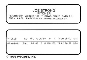 1986 ProCards Modesto A's #NNO Joe Strong Back