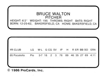 1986 ProCards Modesto A's #NNO Bruce Walton Back