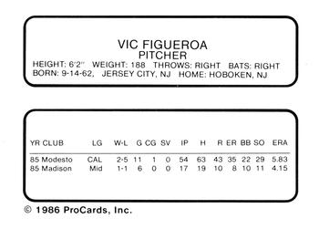 1986 ProCards Modesto A's #NNO Vic Figueroa Back