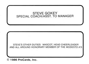 1986 ProCards Modesto A's #NNO Steve Gokey Back