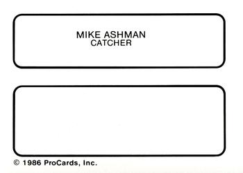 1986 ProCards Nashua Pirates #1 Mike Ashman Back