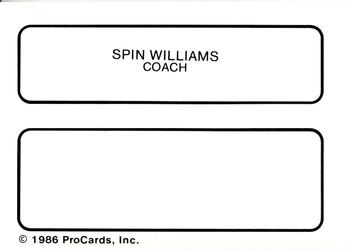 1986 ProCards Nashua Pirates #27 Spin Williams Back