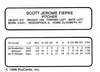 1986 ProCards Nashua Pirates #6 Scott Fiepke Back