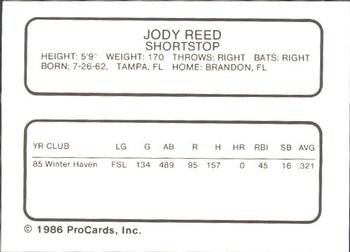 1986 ProCards New Britain Red Sox #NNO Jody Reed Back
