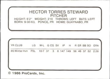 1986 ProCards New Britain Red Sox #NNO Hector Stewart Back
