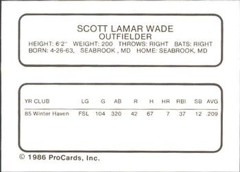 1986 ProCards New Britain Red Sox #NNO Scott Wade Back