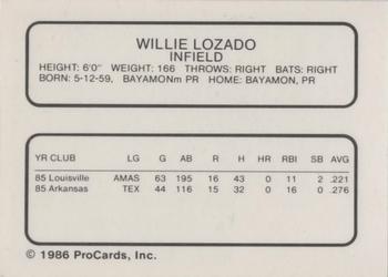 1986 ProCards Oklahoma City 89ers #10 Willie Lozado Back