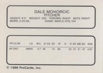 1986 ProCards Oklahoma City 89ers #13 Dale Mohorcic Back