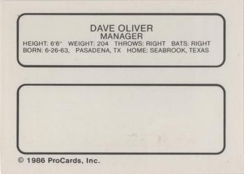 1986 ProCards Oklahoma City 89ers #15 Dave Oliver Back