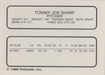 1986 ProCards Oklahoma City 89ers #20 Tommy Joe Shimp Back