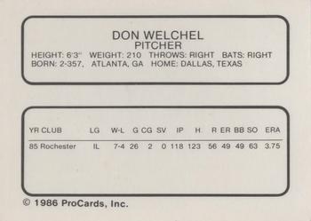 1986 ProCards Oklahoma City 89ers #24 Don Welchel Back