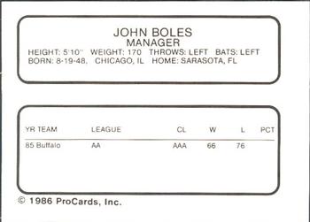 1986 ProCards Omaha Royals #NNO John Boles Back