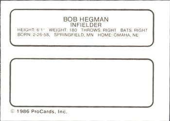 1986 ProCards Omaha Royals #NNO Bob Hegman Back