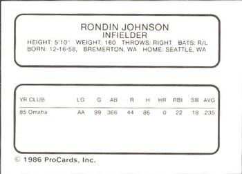 1986 ProCards Omaha Royals #NNO Rondin Johnson Back