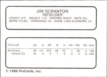 1986 ProCards Omaha Royals #NNO Jim Scranton Back