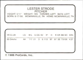 1986 ProCards Omaha Royals #NNO Lester Strode Back