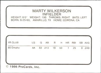 1986 ProCards Omaha Royals #NNO Marty Wilkerson Back