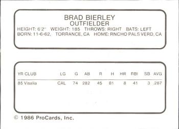 1986 ProCards Orlando Twins #2 Brad Bierley Back
