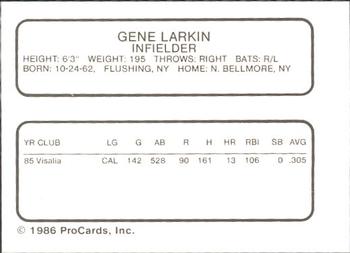 1986 ProCards Orlando Twins #10 Gene Larkin Back