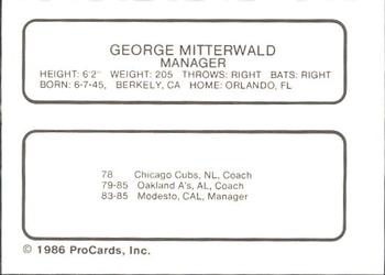 1986 ProCards Orlando Twins #12 George Mitterwald Back