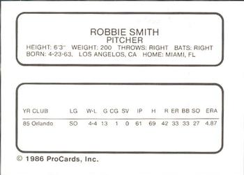 1986 ProCards Orlando Twins #17 Robbie Smith Back