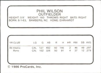 1986 ProCards Orlando Twins #24 Phil Wilson Back