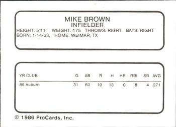 1986 ProCards Osceola Astros #NNO Mike Brown  Back