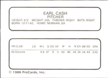 1986 ProCards Osceola Astros #NNO Earl Cash Back