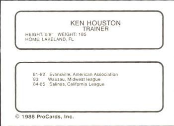 1986 ProCards Osceola Astros #NNO Ken Houston Back