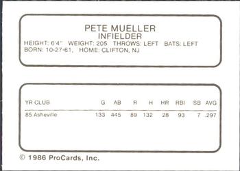 1986 ProCards Osceola Astros #NNO Pete Mueller Back