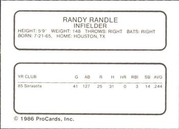 1986 ProCards Osceola Astros #NNO Randy Randle Back