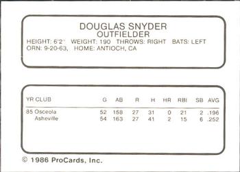 1986 ProCards Osceola Astros #NNO Doug Snyder Back