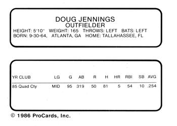 1986 ProCards Palm Springs Angels #18 Doug Jennings Back
