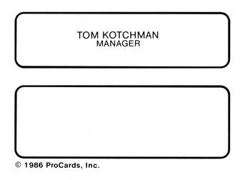 1986 ProCards Palm Springs Angels #19 Tom Kotchman Back